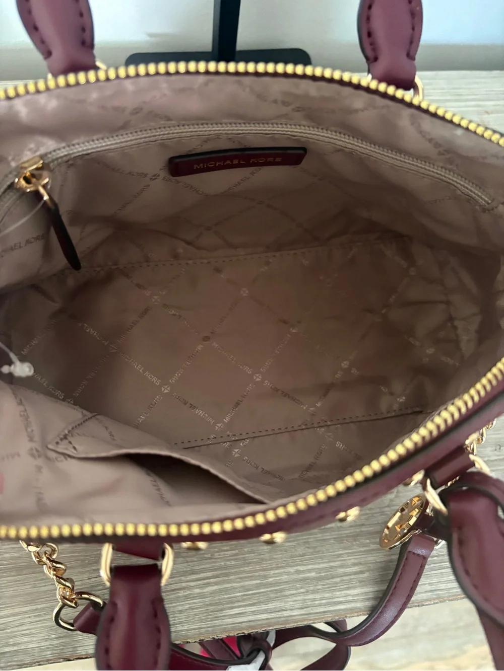 Michael Kors Kiri Burgundy Pebbled Leather Dome Satchel